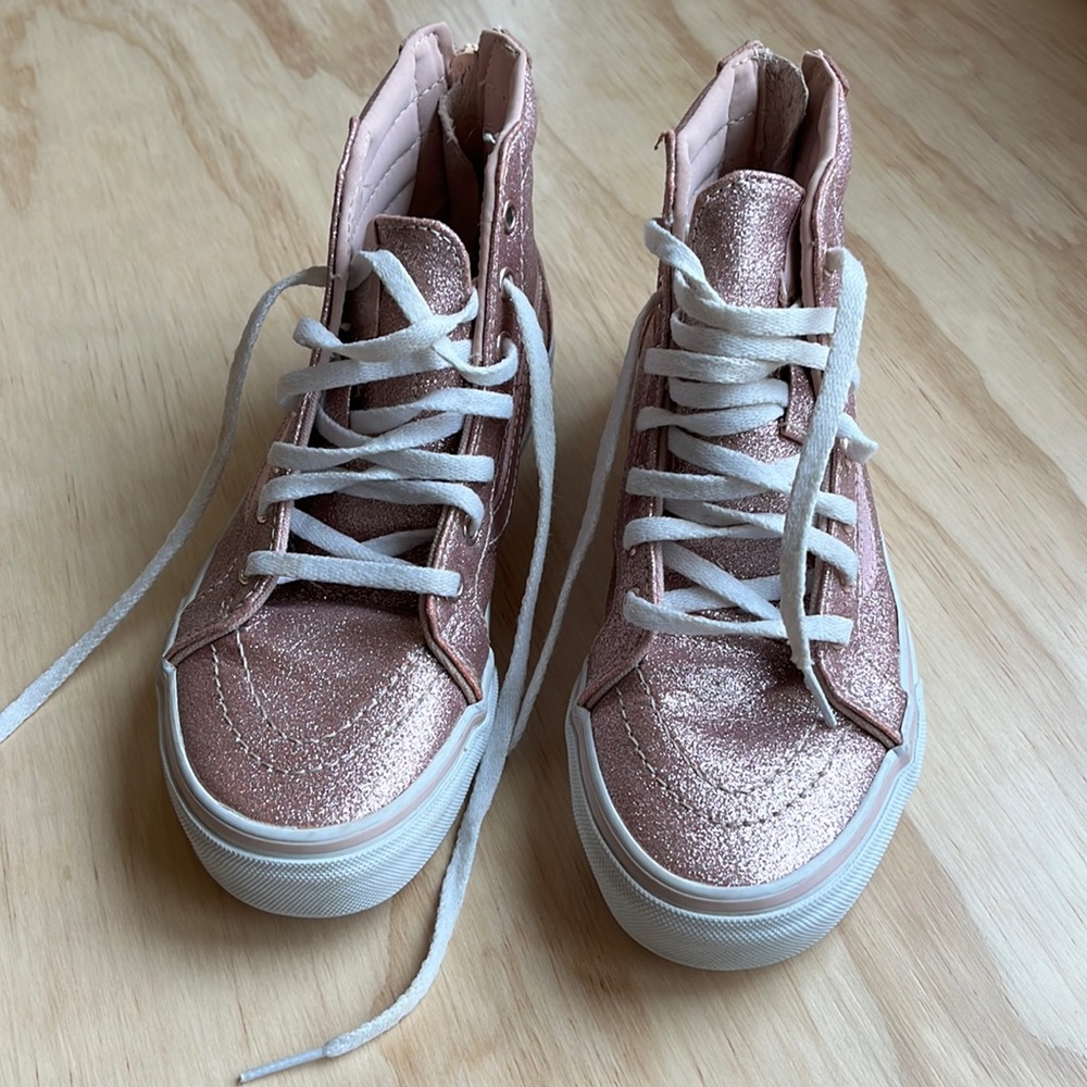 Kids sparkly pink hi tops! Vans! Size 2.5